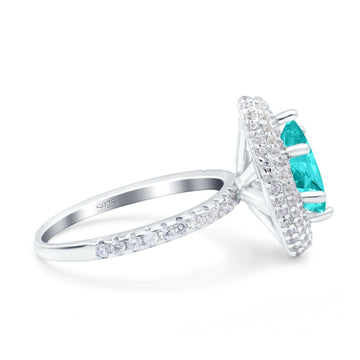 Halo Art Deco Marquise Wedding Ring Simulated Paraiba Tourmaline CZ 925 Sterling Silver